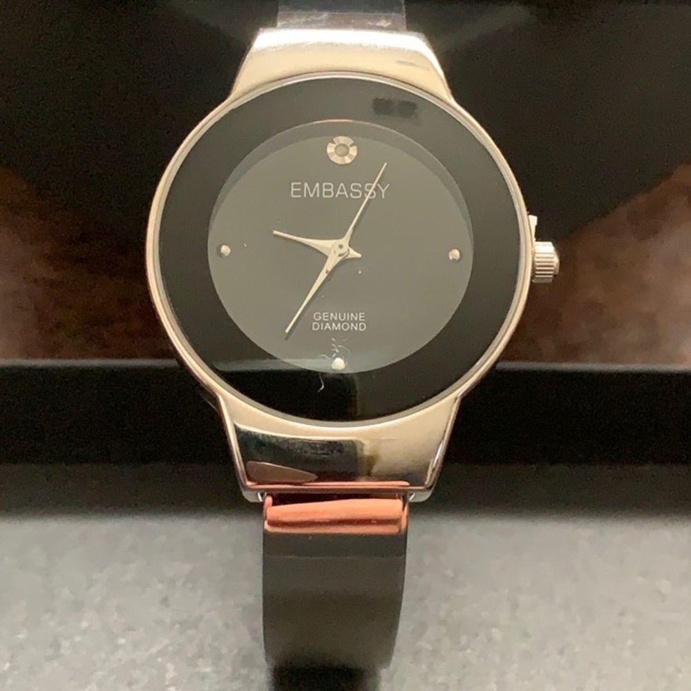 EMBASSY genuine diamond silver tone bangle